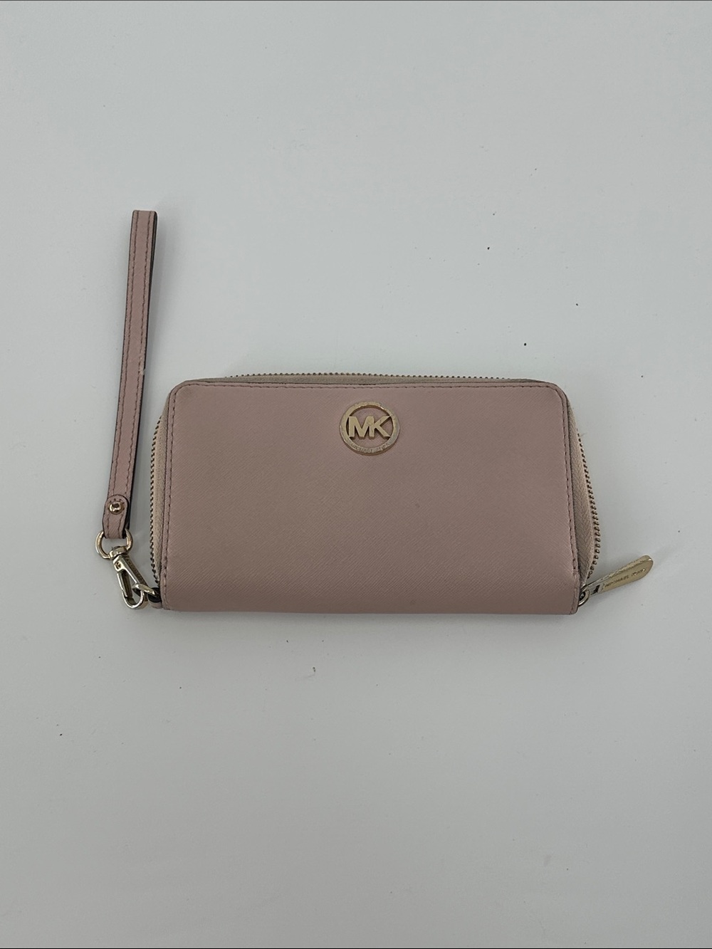 Michael Kors Dusty Rose Leather Wristlet Wallet with Gold MK Accent
